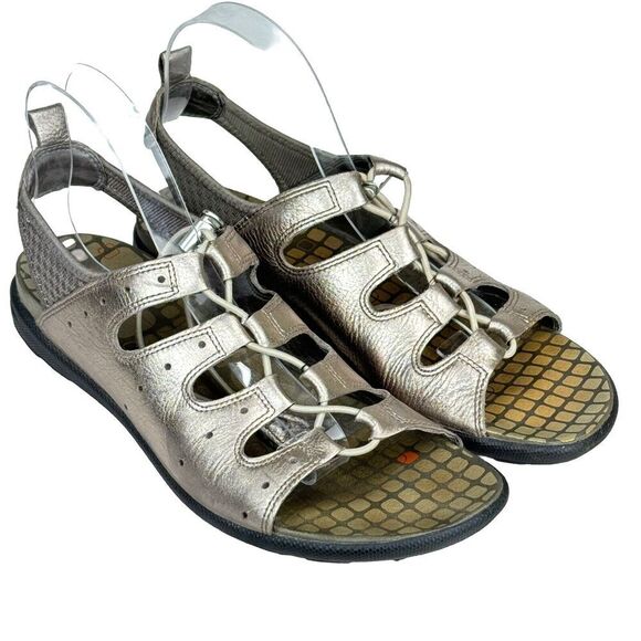 Ecco Sandals WMN EU 41 US 10/10.5 Pewter Jab Toggle Open Toe Perforated Metallic - Picture 2 of 13